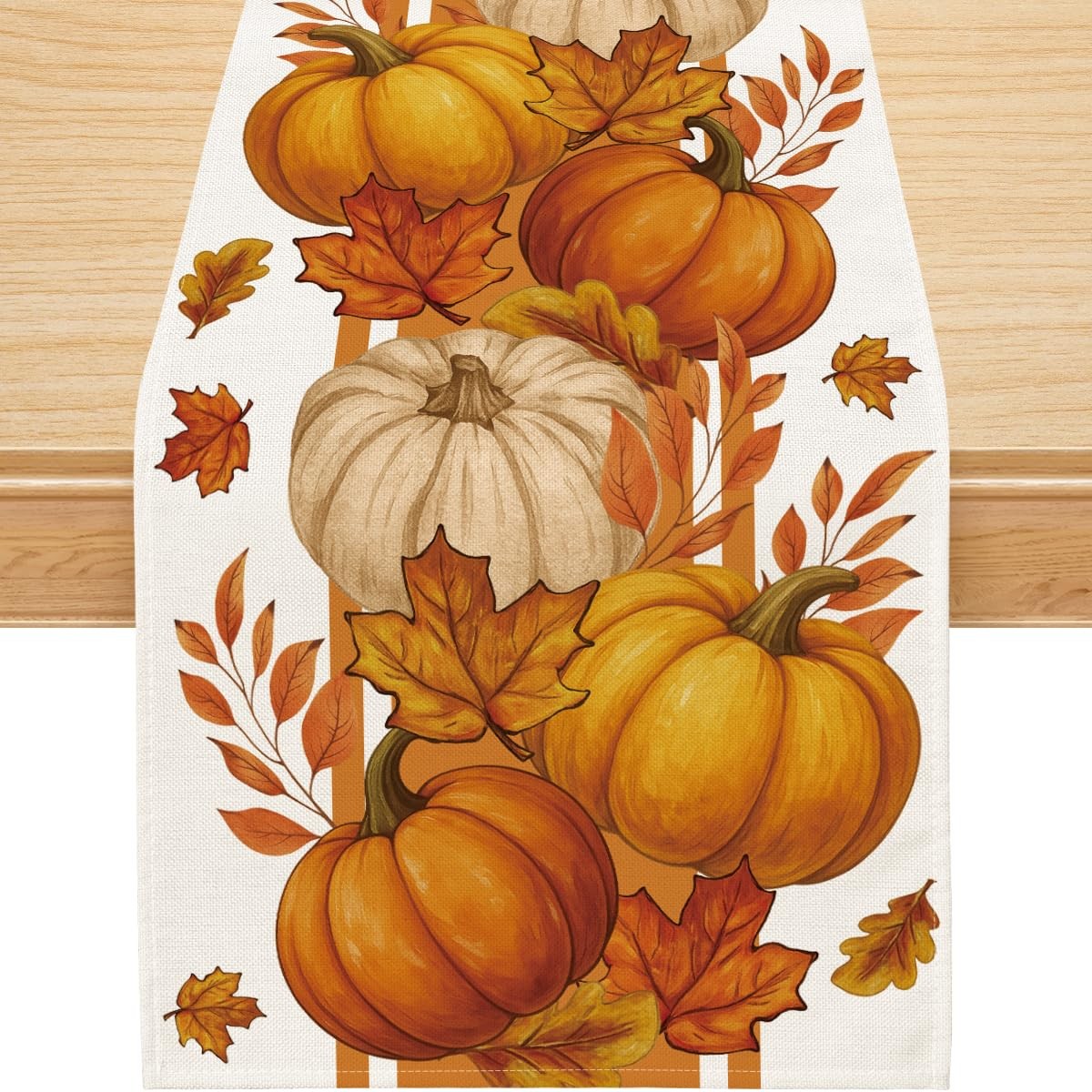 Fall Table Runner Maple Leaf Orange Pumpkin Seasonal Autumn Decor 13x48 Inch gallery