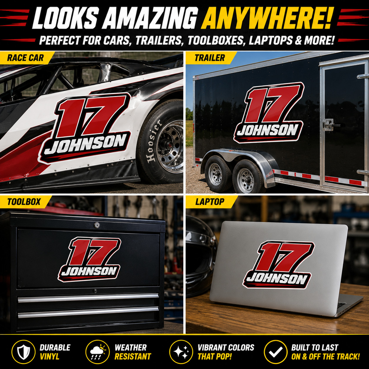 Custom Racing Number & Name Sticker | Personalized Race Car Driver Sticker Decal gallery