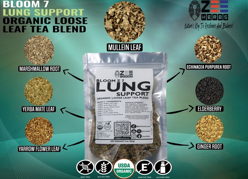 Bloom 7 Lung Support Organic Loose Leaf Tea Blend 2 oz (56g) - ZeeHERBS gallery