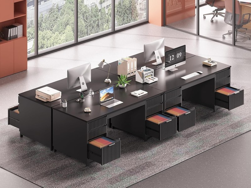 55.1" Fluted Computer Desk with 6 Drawers Modern Executive Desk for Home Office gallery