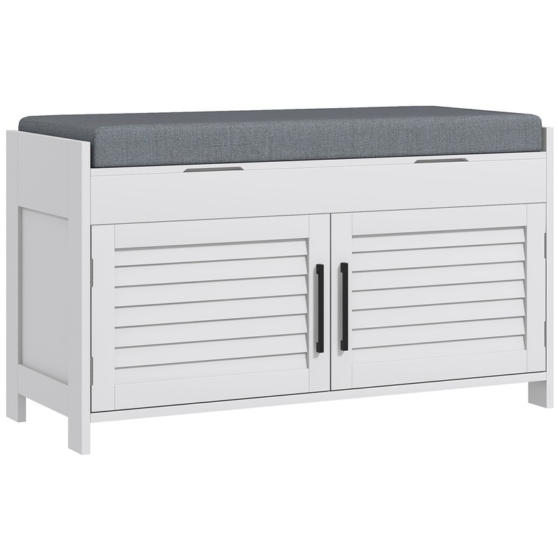 HOMCOM Shoe Bench, Entryway Bench with Cushion, Hidden Compartments, White gallery
