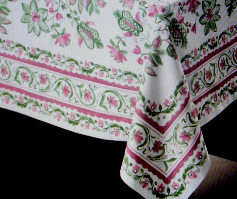 WILLIAMS SONOMA PAINTED VINE PINK TABLECLOTH 100% COTTON 70X108 TURKEY NEW/WTAG gallery