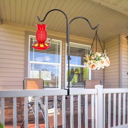 35 Inch 2 Pack Double Deck Hook for Railing, Deck Bird Feeder Pole with 3 gallery