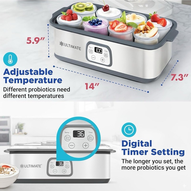 Ultimate Probiotic 8 Jars Yogurt Maker with Adjustable Temperature &Time Control gallery