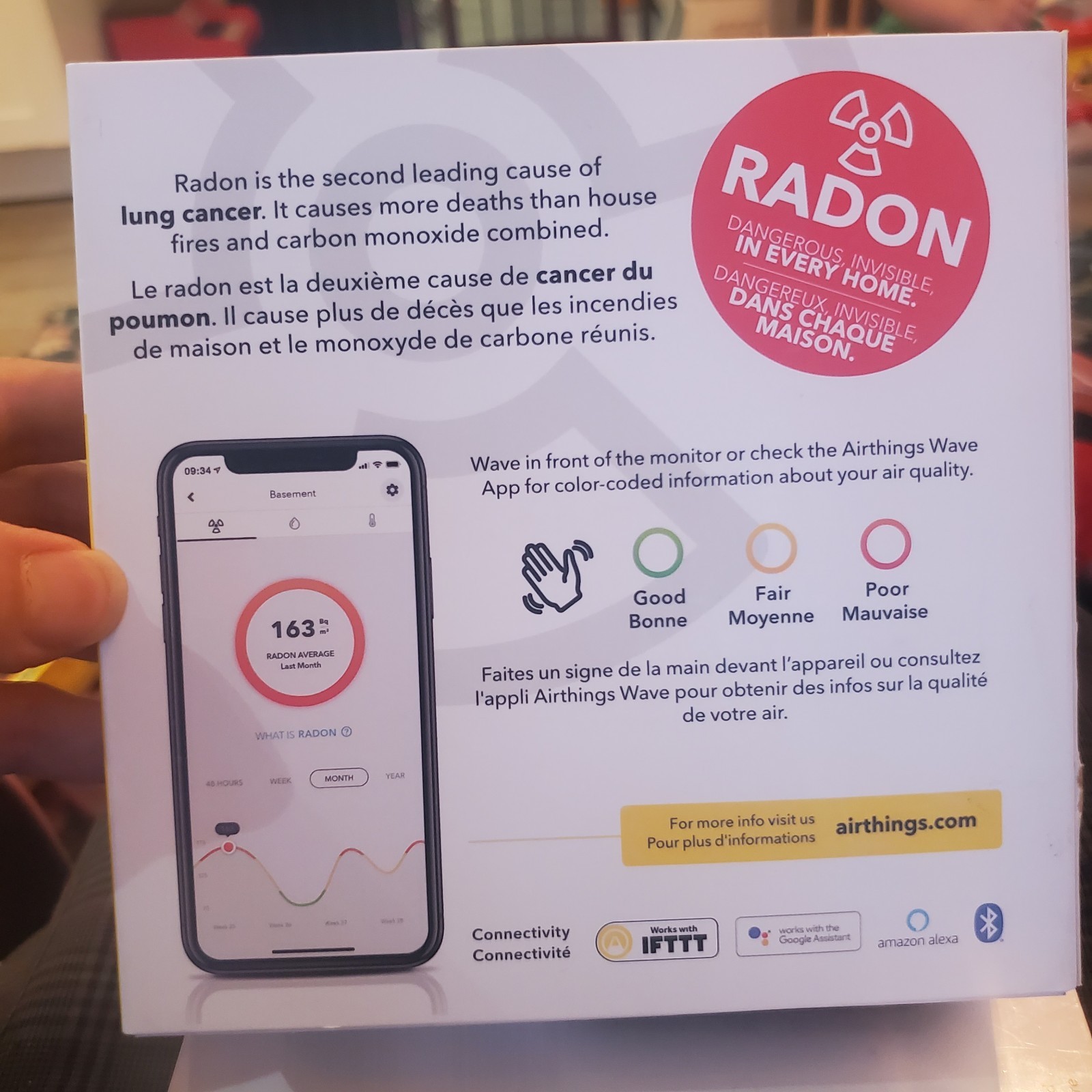 Airthings Wave Radon Smart Radon Detector 2nd Gen (2950) Rad/Hum/Temp gallery