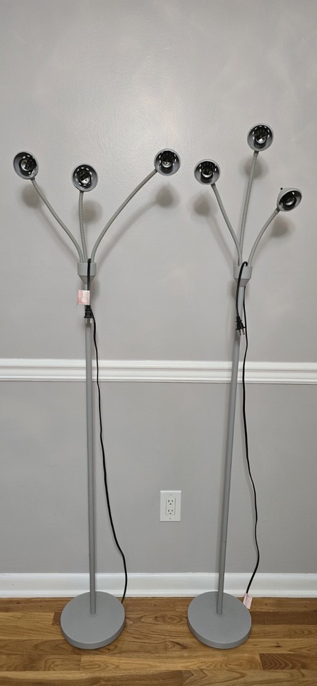 Arcadia Collection pair3Head Adjustable floor lam grey with white plastic shades
