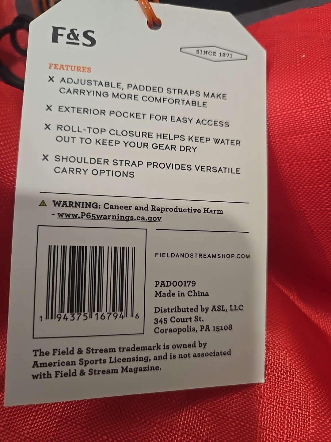 Field & Stream 30L Water Resistant Backpack Grey/Black 4