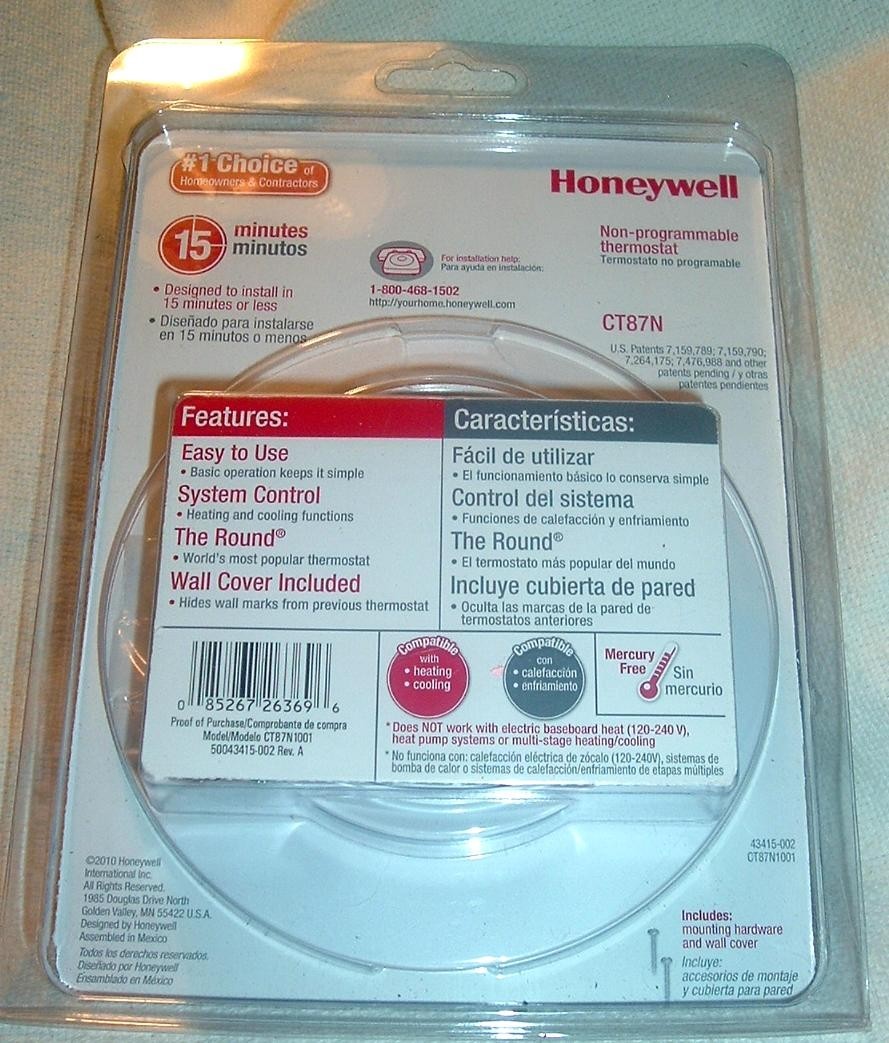 Honeywell CT87N "The Round" Non-Programmable Thermostat Heat Cool Manual gallery