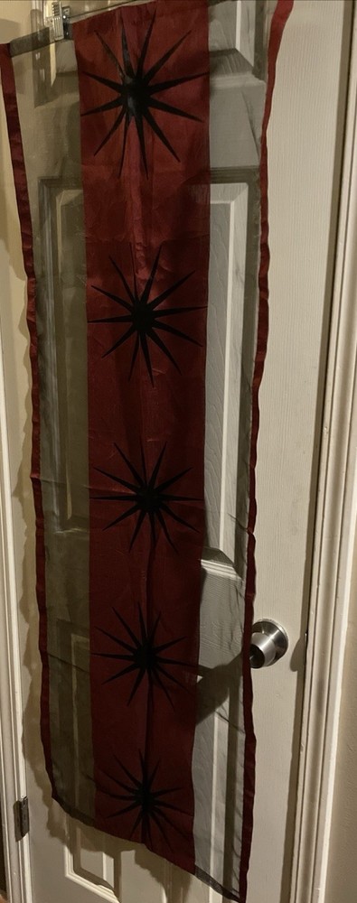 Double Sided Table Runner Maroon~Black Knit Sheer Fabric Star Burst 55.5”L 19.5”