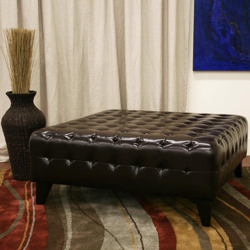 Pemberly Dark Brown Bonded Leather Square Ottoman for Stylish Living gallery