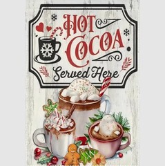 Christmas Hot Cocoa Served Here Burlap Garden Flag-12″x18″
