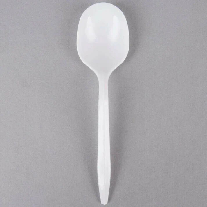 Bulk Disposable Plastic White Single Use Soup Spoons For Restaurants,Delis,Event gallery
