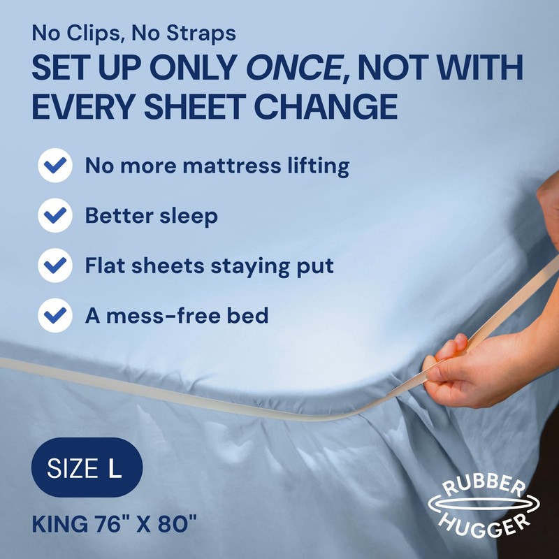 RUBBER HUGGER Elastic Fitted Sheet Straps - King Size Rubber 76" x 80" - Anti... gallery