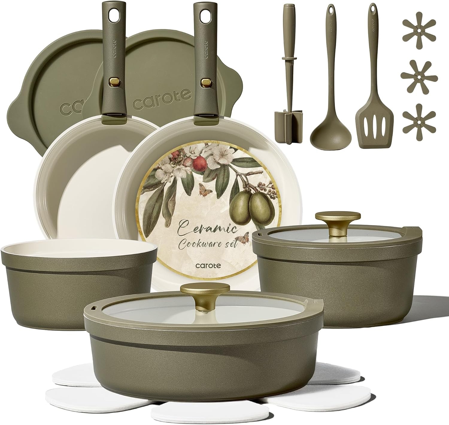 21pcs Ceramic Cookware Set with Detachable Handles, Pots and Pans Set Non Stick gallery