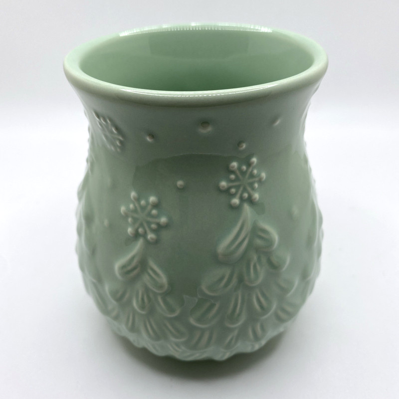 Temptations Embossed Christmas Trees Snowflakes Light Green Ceramic Coffee Mug gallery
