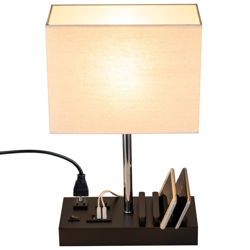 Briever Upgraded 3 USB Table Lamp with 2 USB A & C Charging Ports, Bedside De...