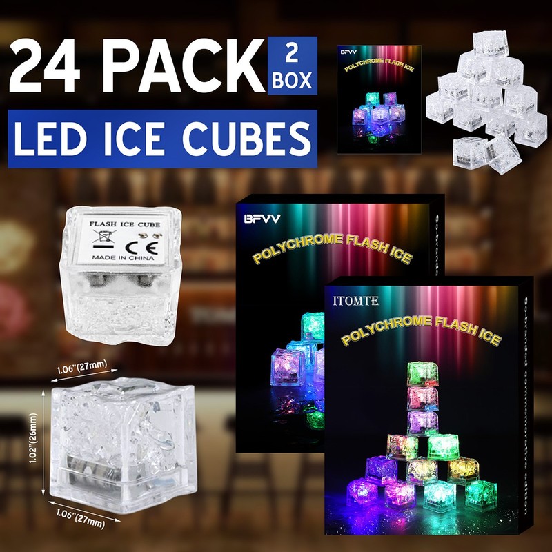 12/24 LED Ice Cubes for Drinks Cocktail Mojito Light Up Ice Cube Bar Club Party gallery