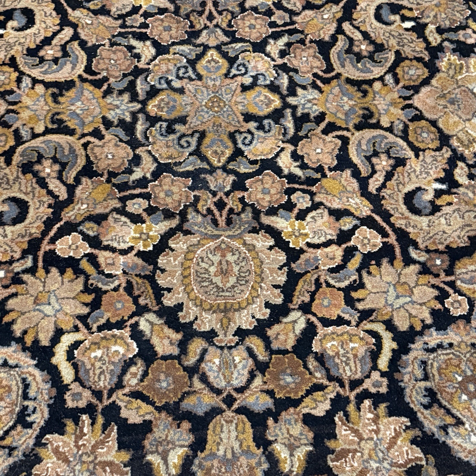 94x118" Hand Knotted Wool Area Rug Carpet Black Red Beige Floral Needs Cleaning gallery