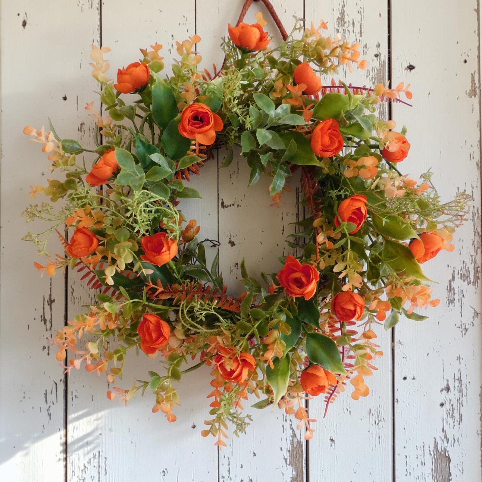 Late Summer Early Fall Small Wreath, Fall Decor Orange Flowers Housewarming gift gallery