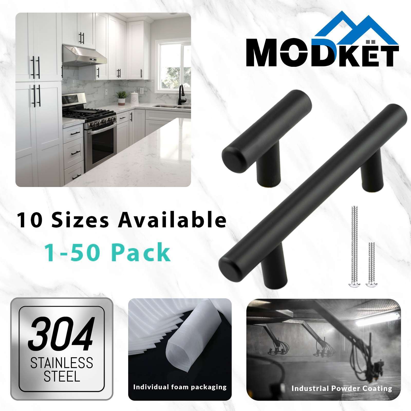 Matte Black 304 Grade Stainless Steel Kitchen Cabinet Handles Pulls Knobs Drawer gallery