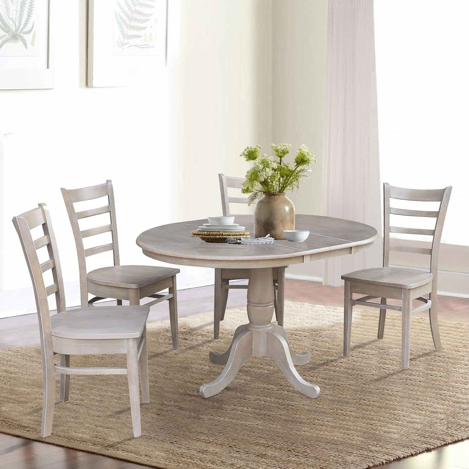 36" Round Wood Dining Table Set with 4 Emily Chairs in Washed Graytaupe gallery