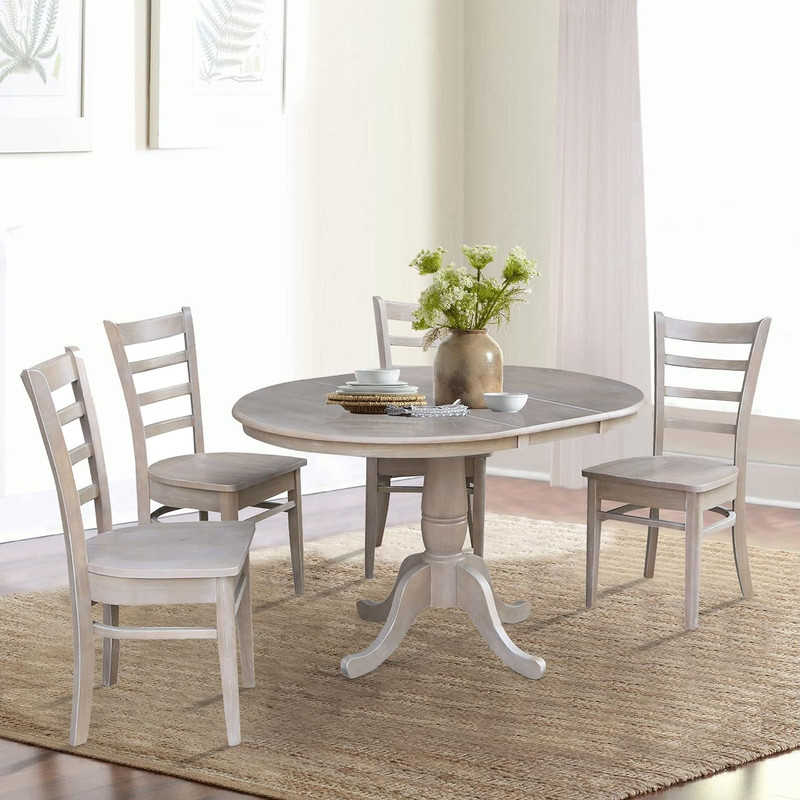 36" Round Wood Dining Table Set with 4 Emily Chairs in Washed Graytaupe gallery