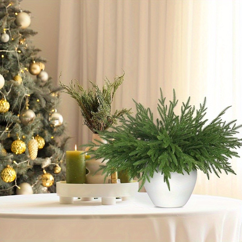 8pcs Norfolk Pine Greenery Stems Artificial Pine Branch Holiday Craft Vase Decor gallery