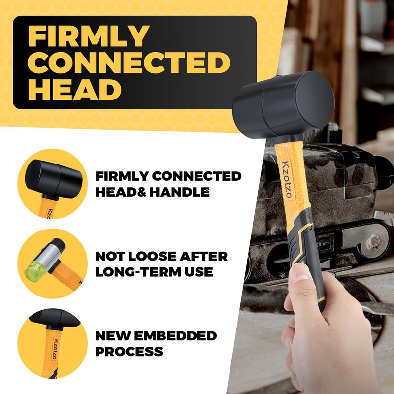 2-Piece Rubber Mallet Hammer Set, 8oz Rubber Hammer Mallet & 25mm Double-Faced S gallery