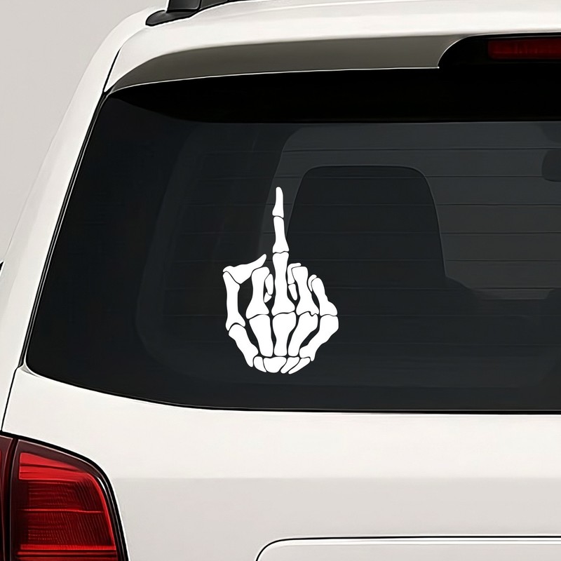 Middle Finger Skeleton Vinyl Die Cut Decal Sticker - Bone Hand Flip Off Biker gallery