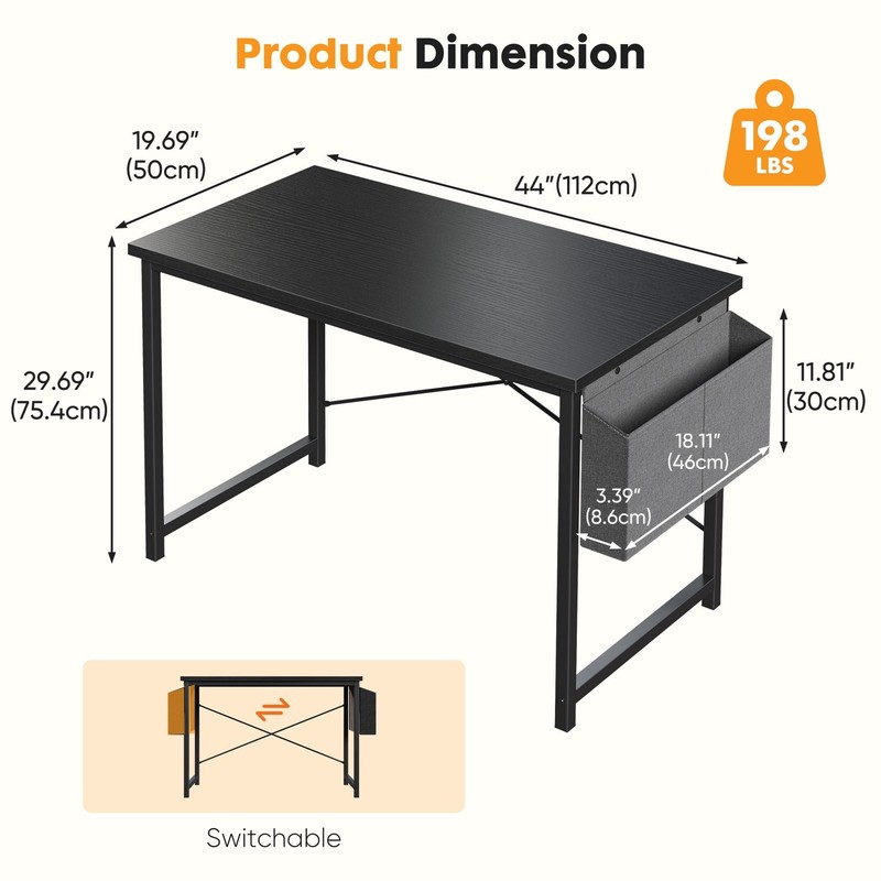44 Inch Computer Writing Desk with Storage Bag, Steel Frame for HomeOffice Study gallery