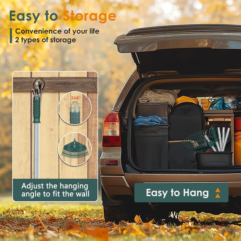 69" Adjustable Leaf Rake with 5Section Handle, 26Tine Durable Plastic Head, D... gallery