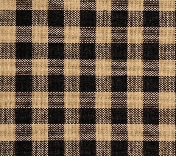 Black & Dark Tan Check Drawstring Prairie Swag Set w/ White Cotton Lining 72" W gallery