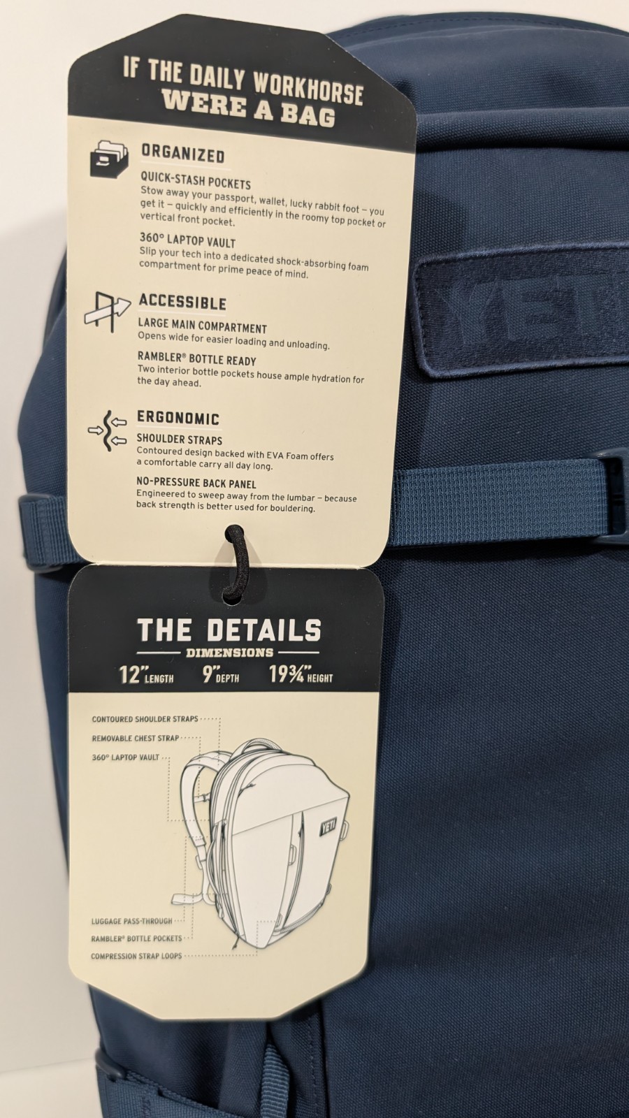 YETI Crossroads Backpack 27L Large Navy Zip Closure Hiking Pack 3