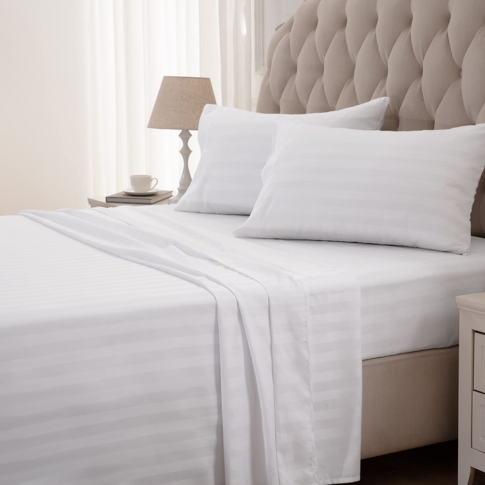 SLEEP ZONE Striped Cooling Sheets Set King Size - Fitted Flat Sheet & Pillowcase gallery