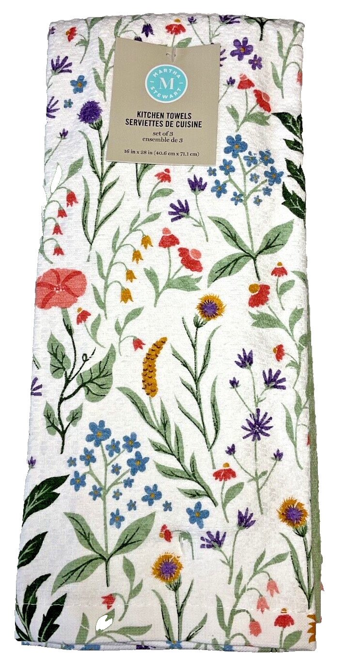 MARTHA STEWART KITCHEN DISH TOWELS (3) WHITE GREEN BLUE PINK PURPLE 16 X 28 NWT gallery