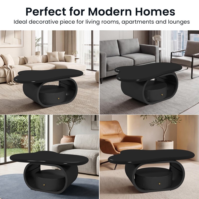 Modern Black 39" Coffee Table Cloud Center Table MDF Metal with Drawer gallery