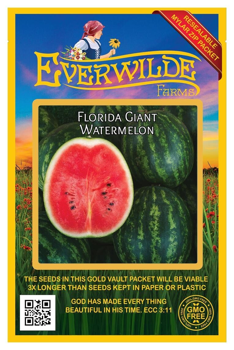 40 Florida Giant Watermelon Seeds - Everwilde Farms Mylar Seed Packet gallery