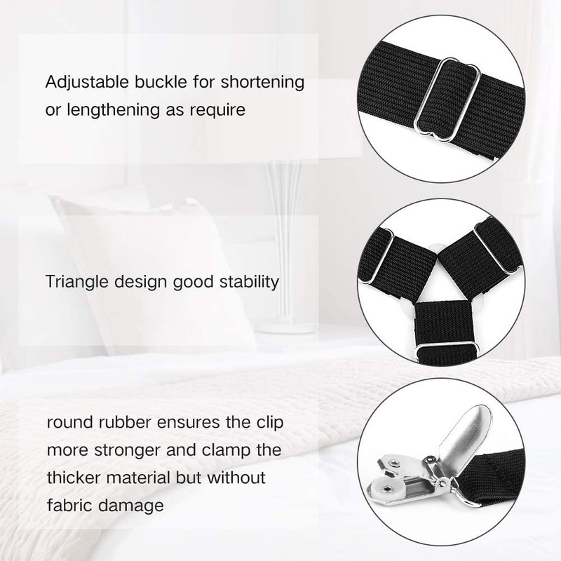 4 Pcs Adjustable Triangle Fitted Straps Fasteners Holders Garters for Bed Sheets gallery