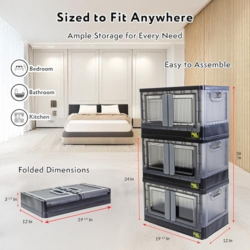 Quik Box - 8.5 Gallon Stackable Storage Bins with Doors, Collapsible gallery