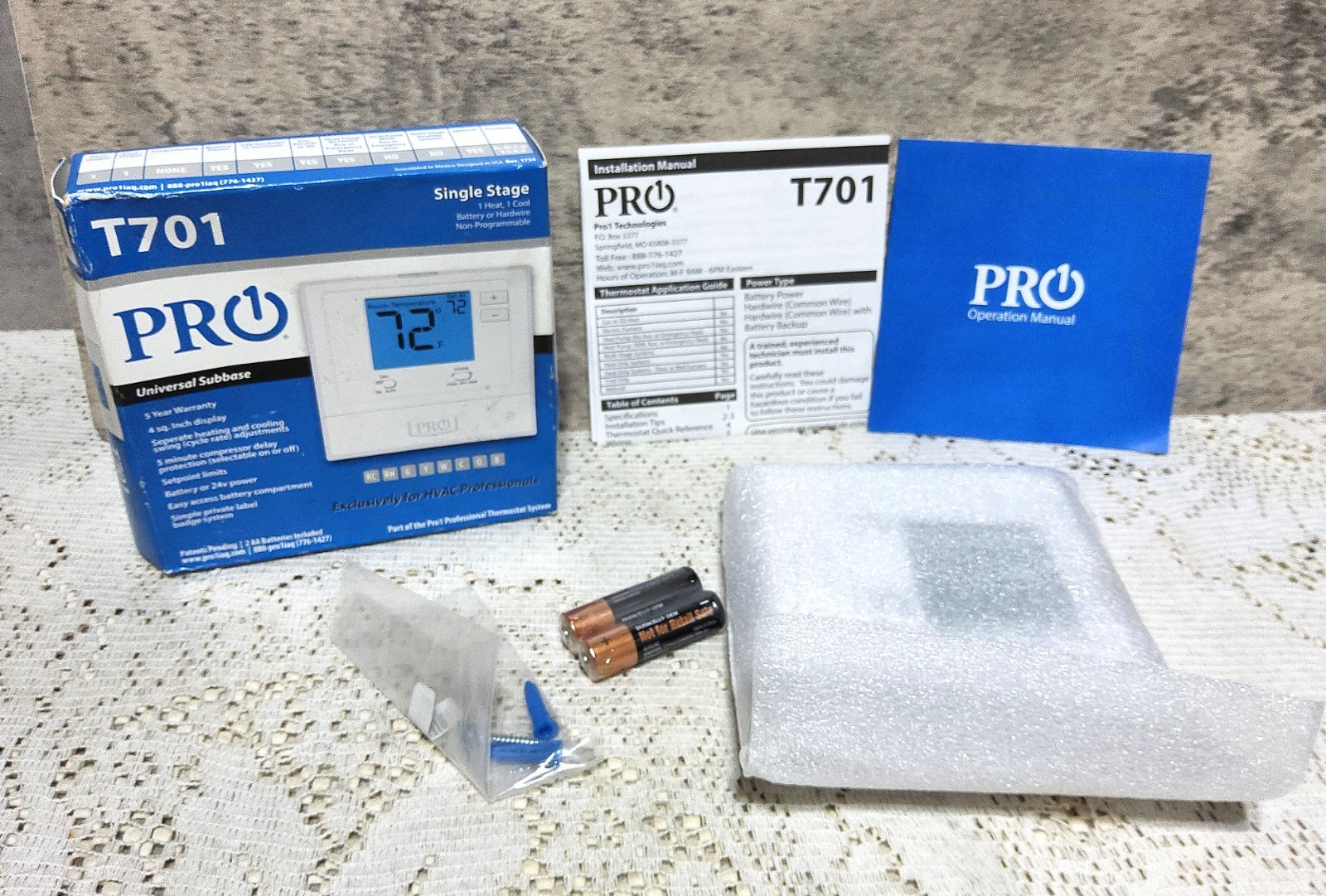 Pro1 IAQ T701 Digital Thermostat Non-Programmable 1H/1C Open Box gallery