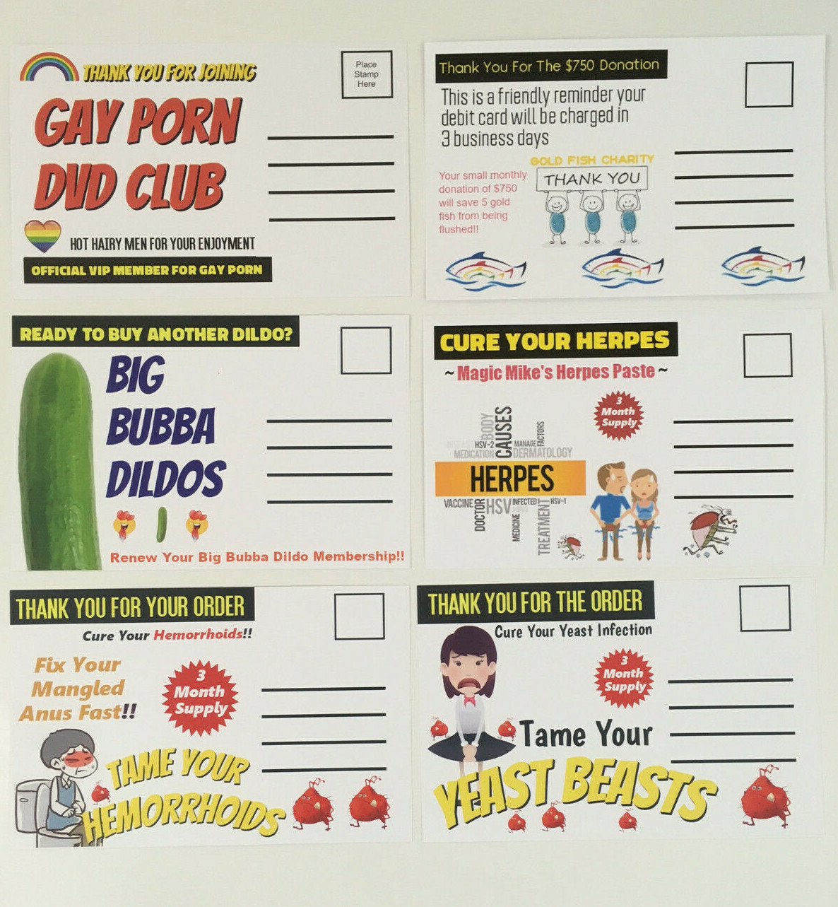 6 PACK - Adult PRANK Mail Postcards - FUNNY Joke Revenge Gag Gift Novelty Funny gallery