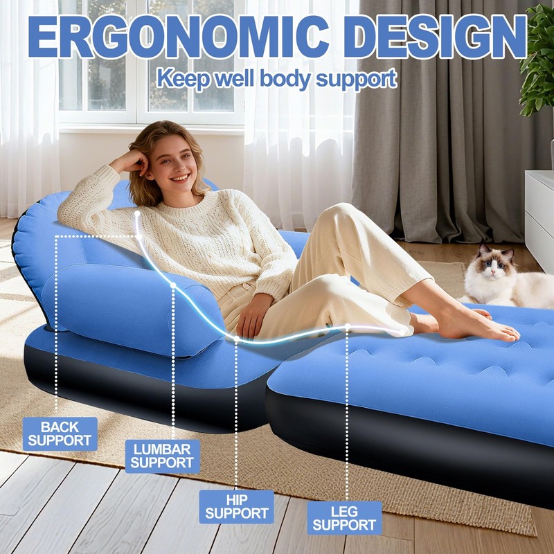 Blow Up Pull Out Couch with Headboard,Inflatable Chair with Flocked Surface,F... gallery