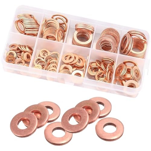 200 PCS Copper Crush Metric Washers Assortment Kit, Sealing Flat Ring Washer gallery