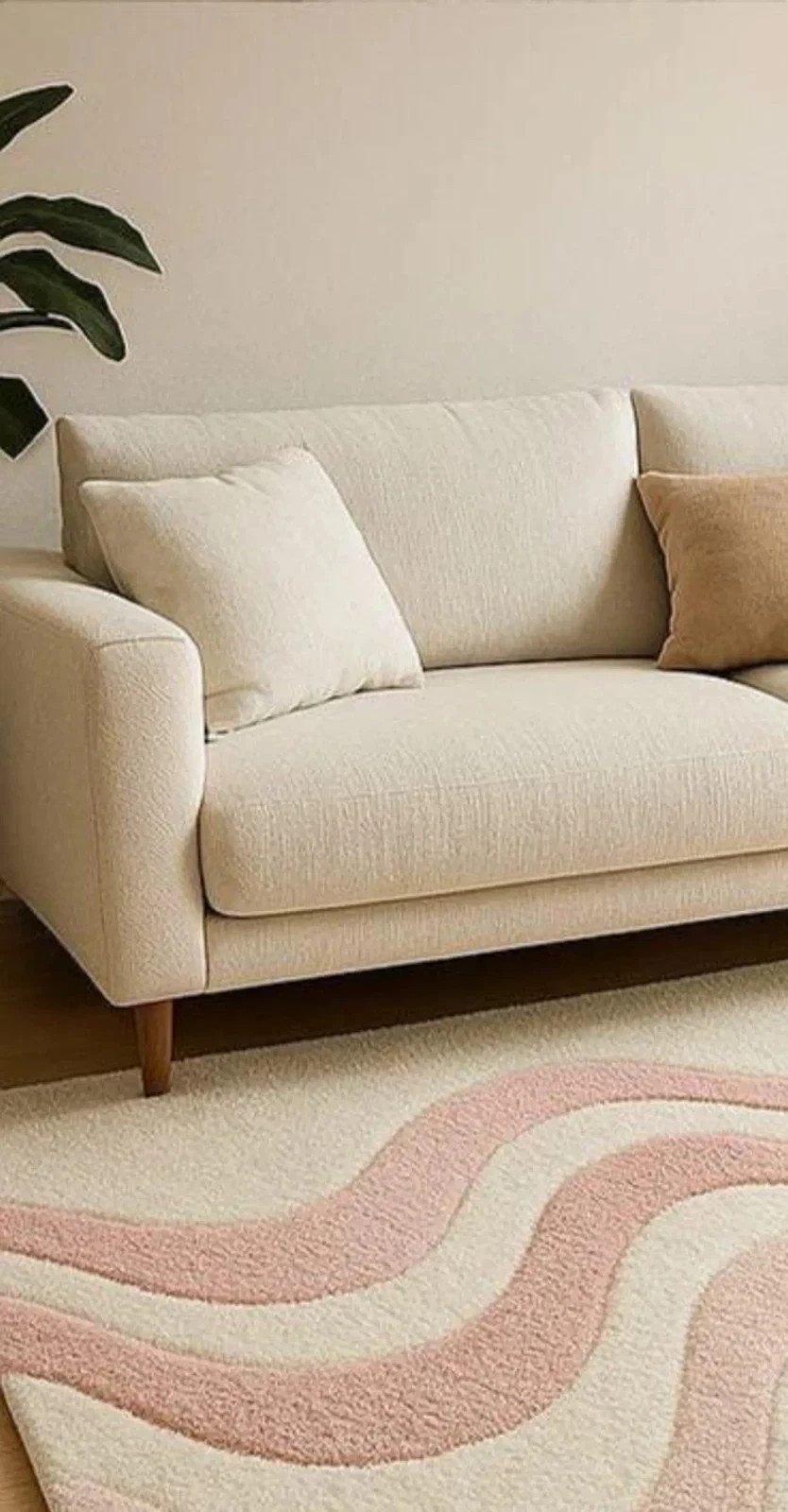 Hand-Tufted Cream and Pink Wavy Pattern Stylish Living Room Area Rug Carpet gallery