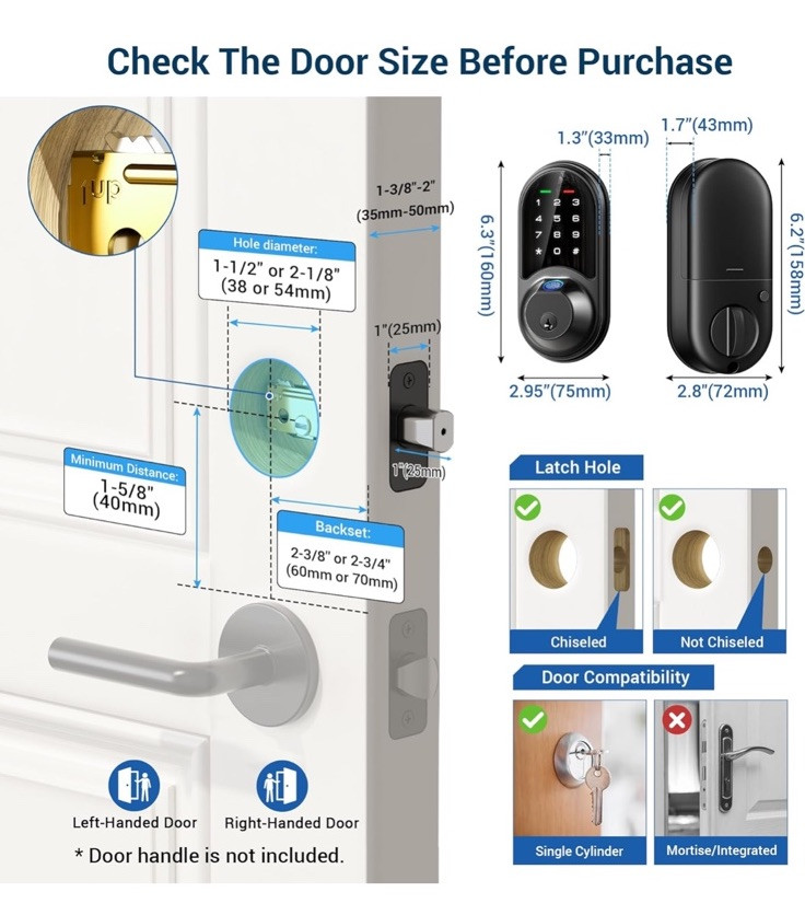 Veise Smart Lock, Fingerprint Lock, 7-in-1 Keyless Entry Door Lock Satin Nickel gallery