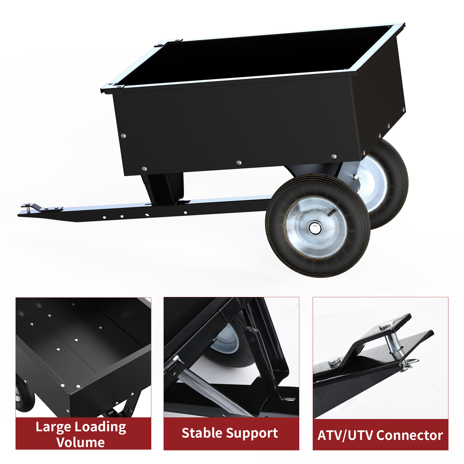 Tow-Behind Dump Cart with Wheels for Lawn Tractor & ATV UTV - 350LB Capacity gallery