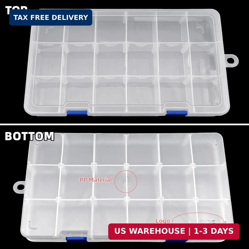 DUOFIRE Plastic Organizer Container Storage Box Adjustable Divider Removable Gri gallery