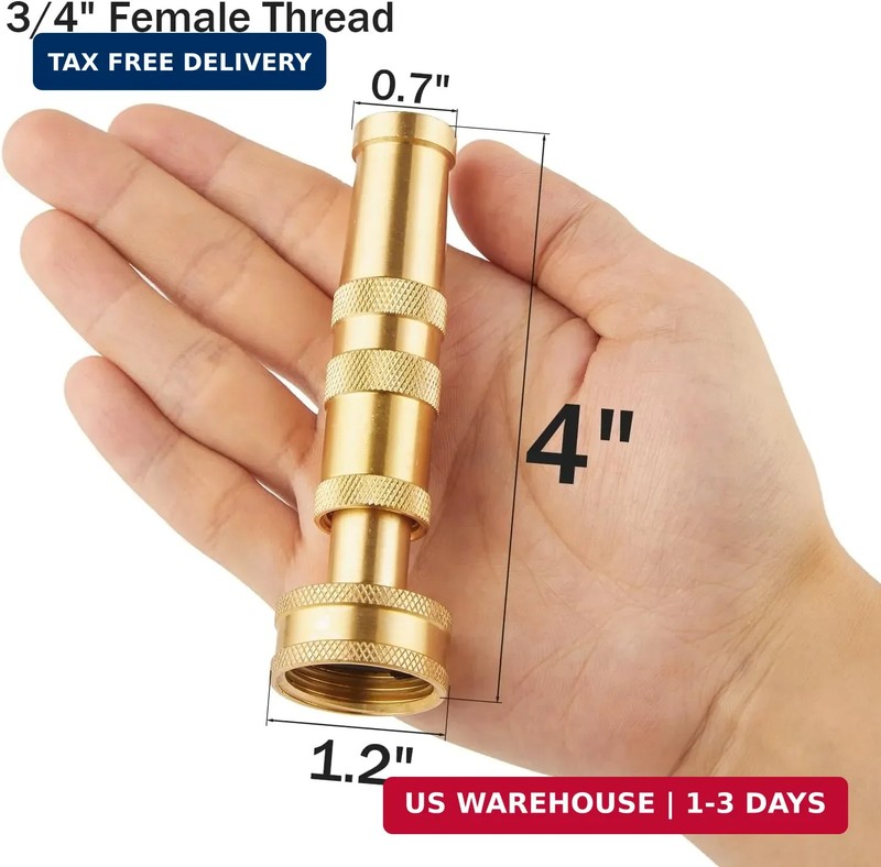 Solid Brass Garden Spray Nozzle 4" Adjustable Twist Water Hose USA Stock 2 PACK gallery