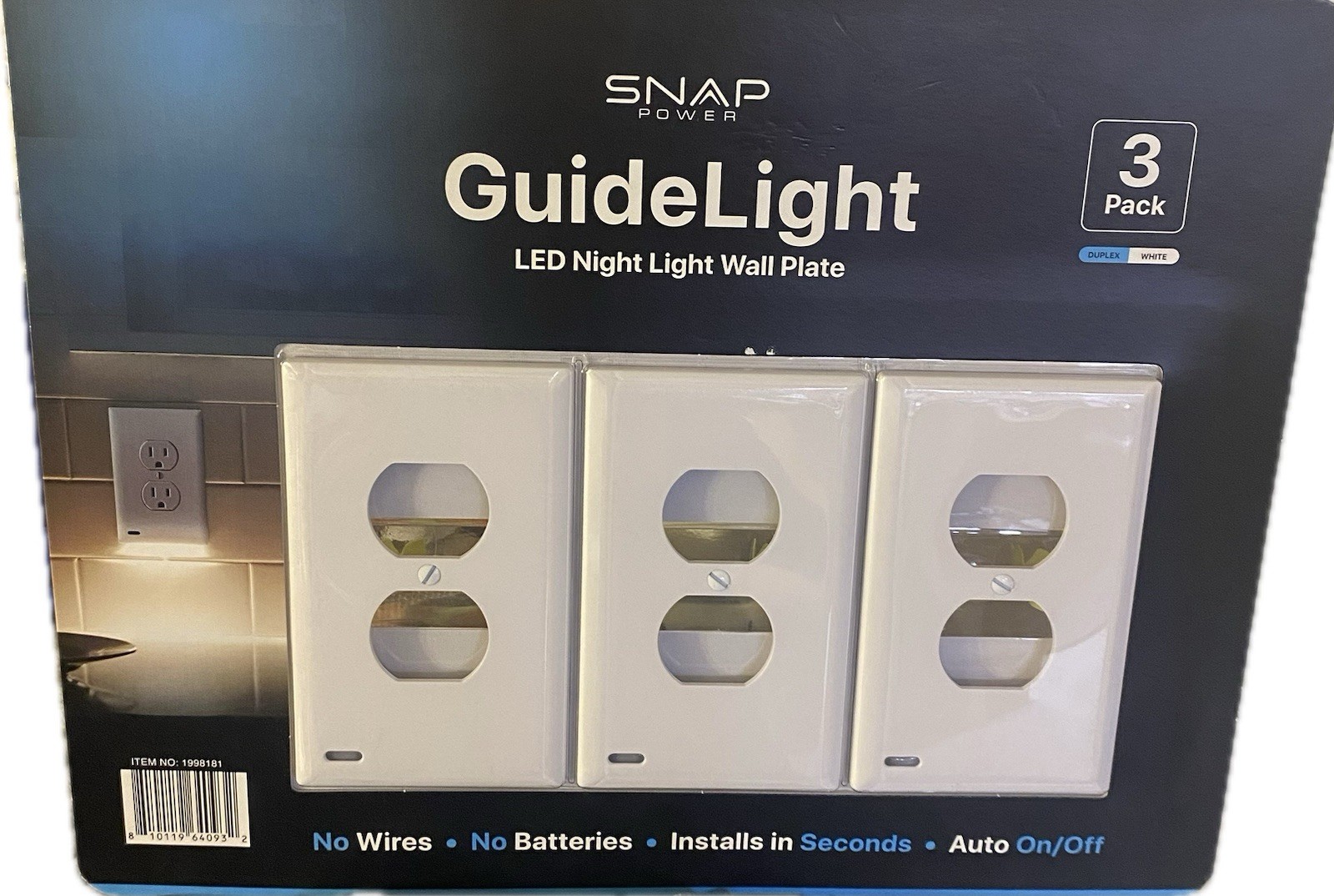 SnapPower GuideLight 2 LED Outlet Cover, 3-pack 1998181 Duplex White gallery