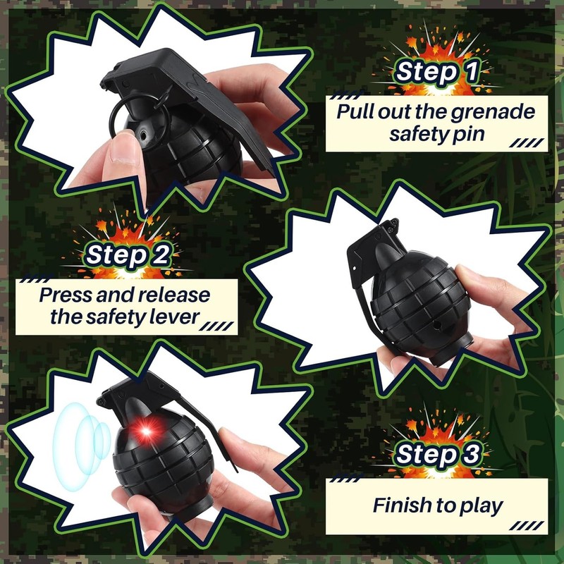 Sratte 4 Pcs Plastic Hand Grenades with Realistic Sound Effects Green, Black gallery
